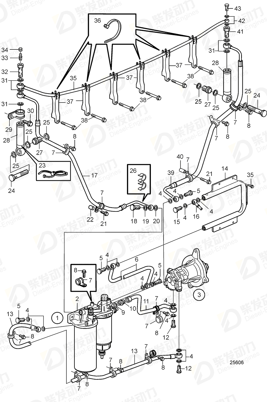 volvo penta Fuel pipe 21311223 Drawing